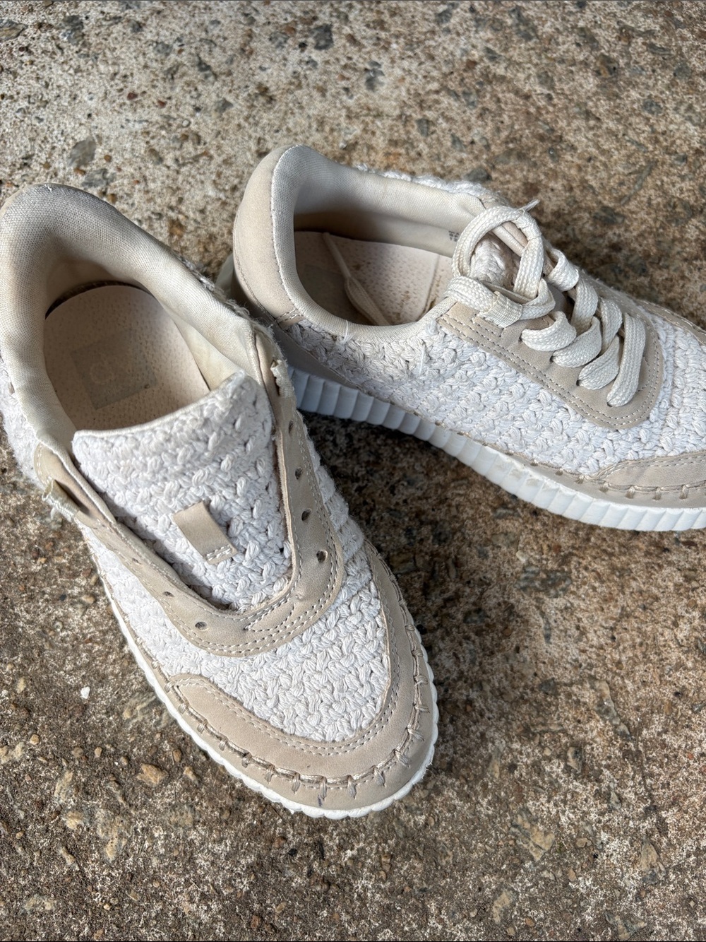 Dolce Vita Cream and Beige Knit Lace-Up Sneakers
